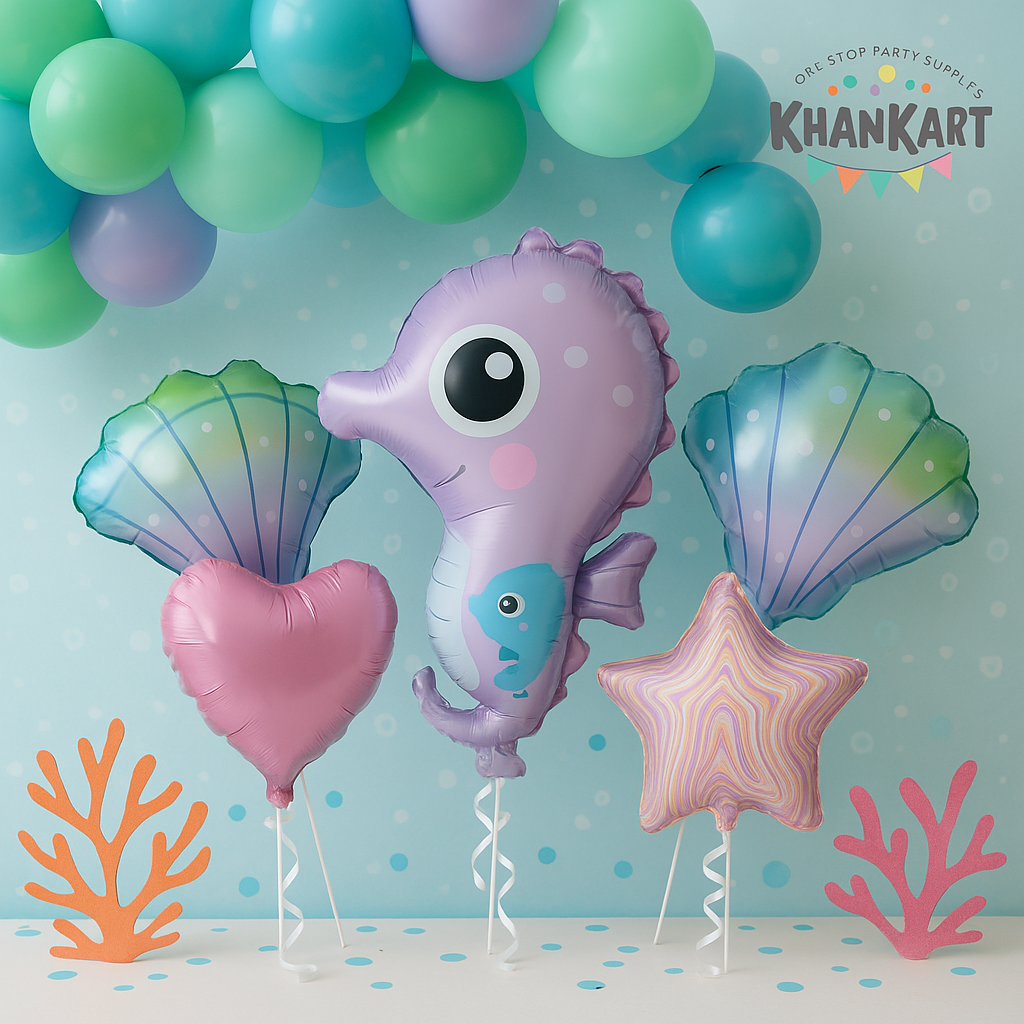 Sea Horse Theme Foil Balloon Foil Balloon Set of -5 Piece For Birthday Day Party