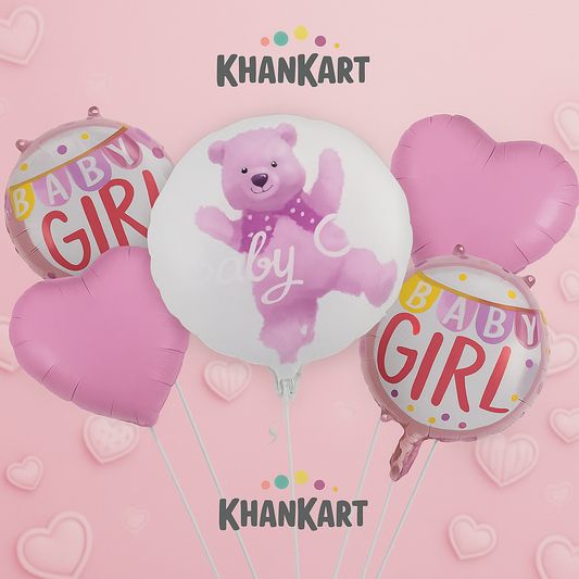 Baby Girl Theme Foil Balloon Foil Balloon Set of -5 Piece For Birthday Day Party