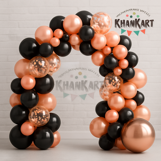 102pcs  Rose Gold, Black, Peach, and Confetti balloons  Balloons Garland Theme Set For Bow Themed Party Decoration & Celebration