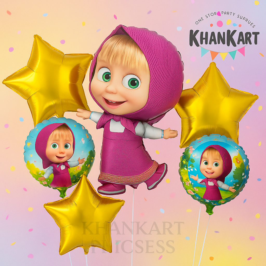 Masha Theme Foil Balloon Foil Balloon Set of -5 Piece For Birthday Day Party