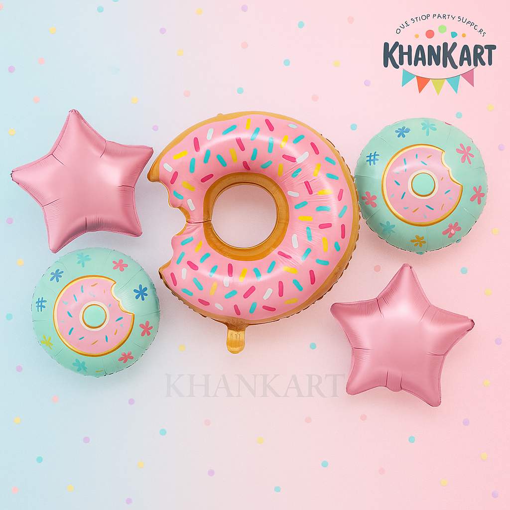 Donuts Theme Foil Balloon Set For Kids Birthday Party 5 Piece Set