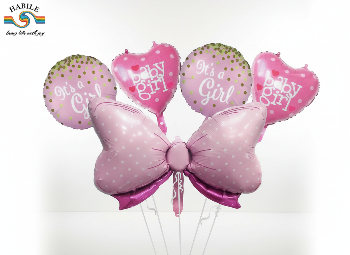 Bow Baby Girl Theme Foil Balloon Foil Balloon Set of -5 Piece For Birthday Day Party