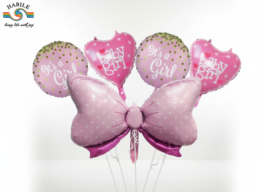 Bow Baby Girl Theme Foil Balloon Foil Balloon Set of -5 Piece For Birthday Day Party