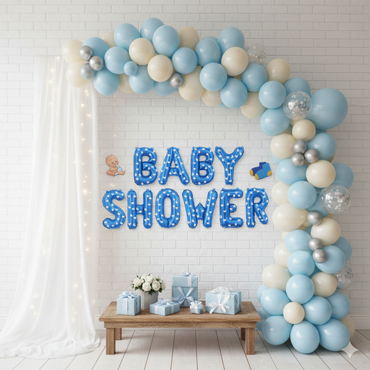 Baby Shower White Blue Confetti Metallic Theme Set Balloons Garland Theme Set For Bow Themed Party Decoration & Celebration
