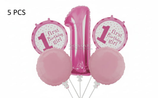 1st Birthday Girl Foil Balloon  Foil Balloon Set of -5 Piece For Birthday Day Party