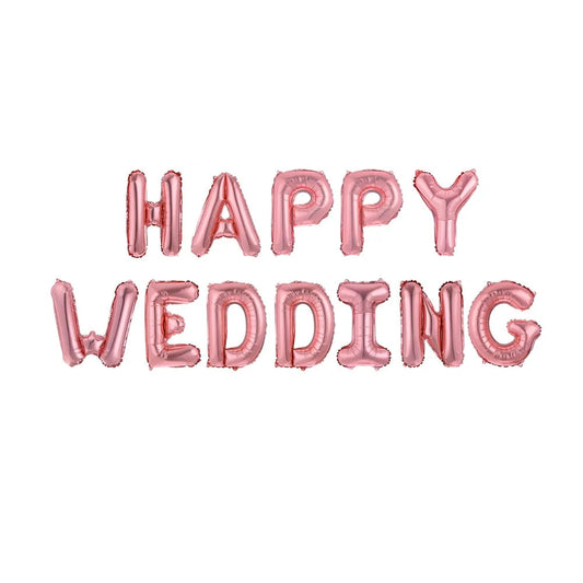 HAPPY WEDDING Foil Balloons Set for Anniversary Theme Celebration & Decoration
