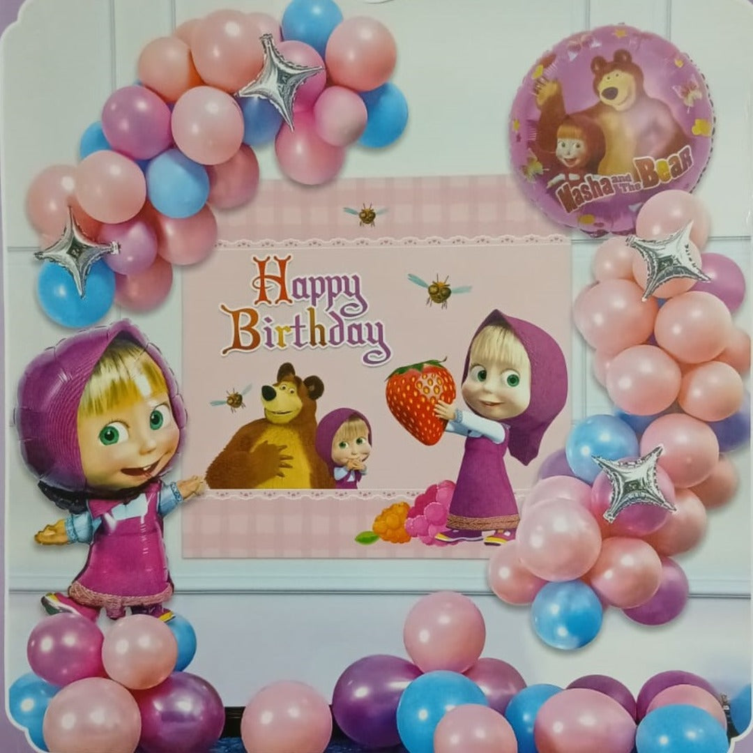 58pcs Happy Birthday Masha & The Bear Theme Set for Theme Based Birthday Decoration and Celebration
