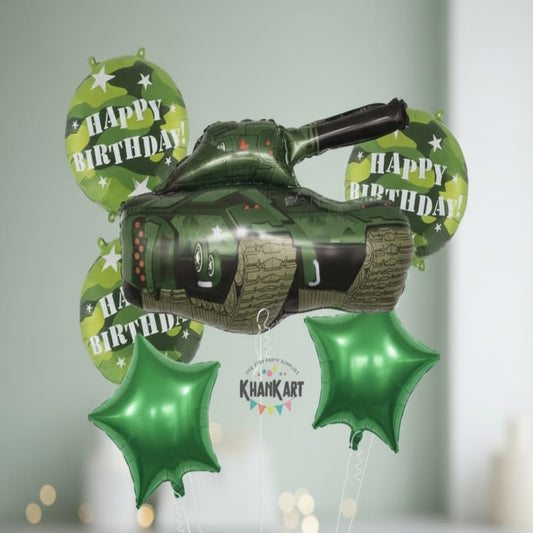 Green Tank Theme Foil Balloon Foil Balloon Set of -5 Piece For Birthday Day Party