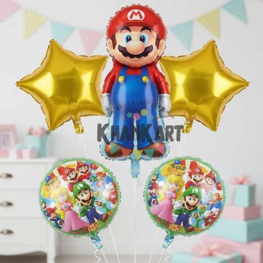 Super Mario Theme Foil Balloon Foil Balloon Set of -5 Piece For Birthday Day Party