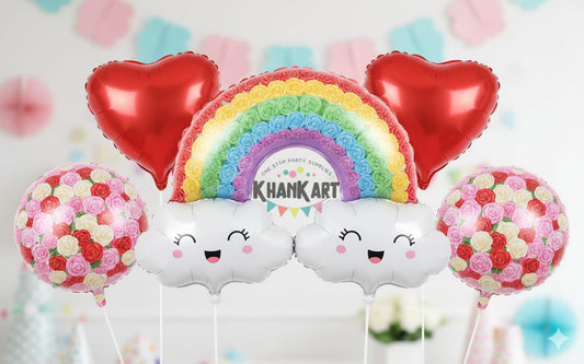 Rainbow Cloud  Theme Foil Balloon Foil Balloon Set of -5 Piece For Birthday Day Party