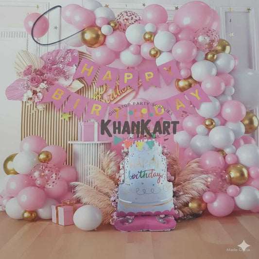 71 pcs Pink & White Confetti Gold Balloons Garland Theme Set For Bow Themed Party Decoration & Celebration