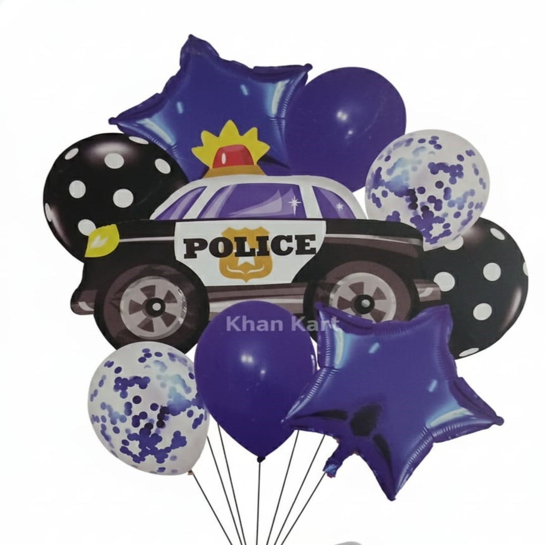 Police Car Theme Foil Balloon Foil Balloon Set of -9 Piece For Birthday Day Party