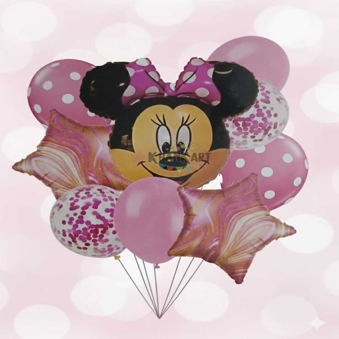 Mini Mouse Theme Foil Balloon Foil Balloon Set of -9 Piece For Birthday Day Party