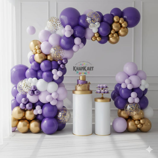 80pcs Dark Purple Light Purple White  Golden Confetti Balloons Garland Theme Set For Bow Themed Party Decoration & Celebration