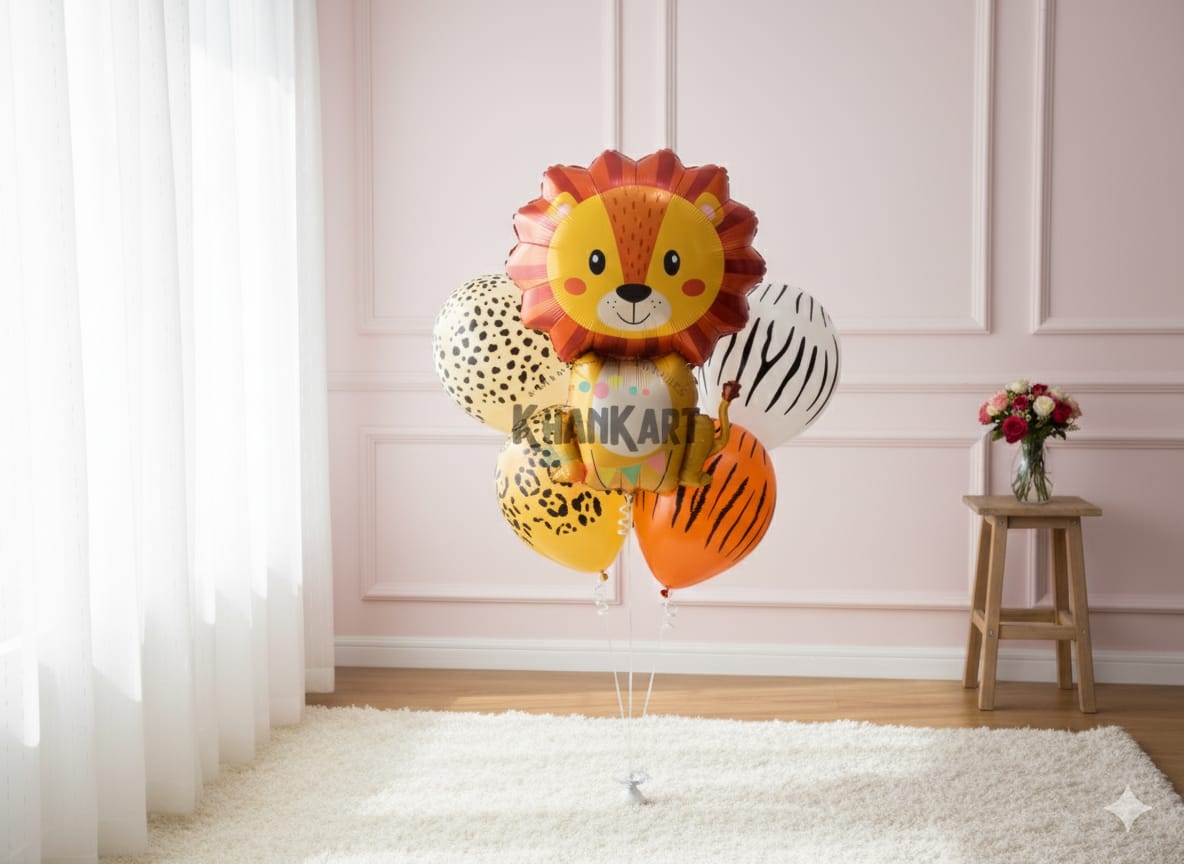 Lion Theme Foil Balloon Foil Balloon Set of -5 Piece For Birthday Day Party