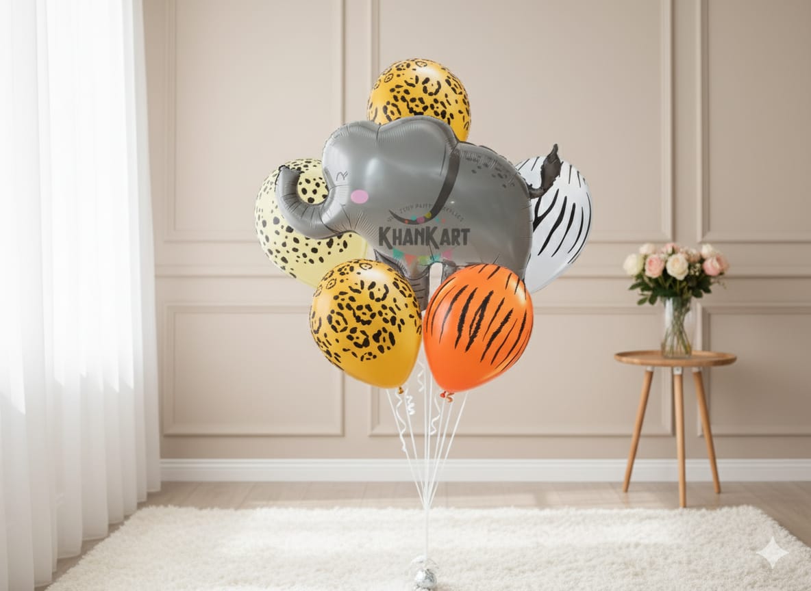Elephant Theme Foil Balloon Foil Balloon Set of -5 Piece For Birthday Day Party