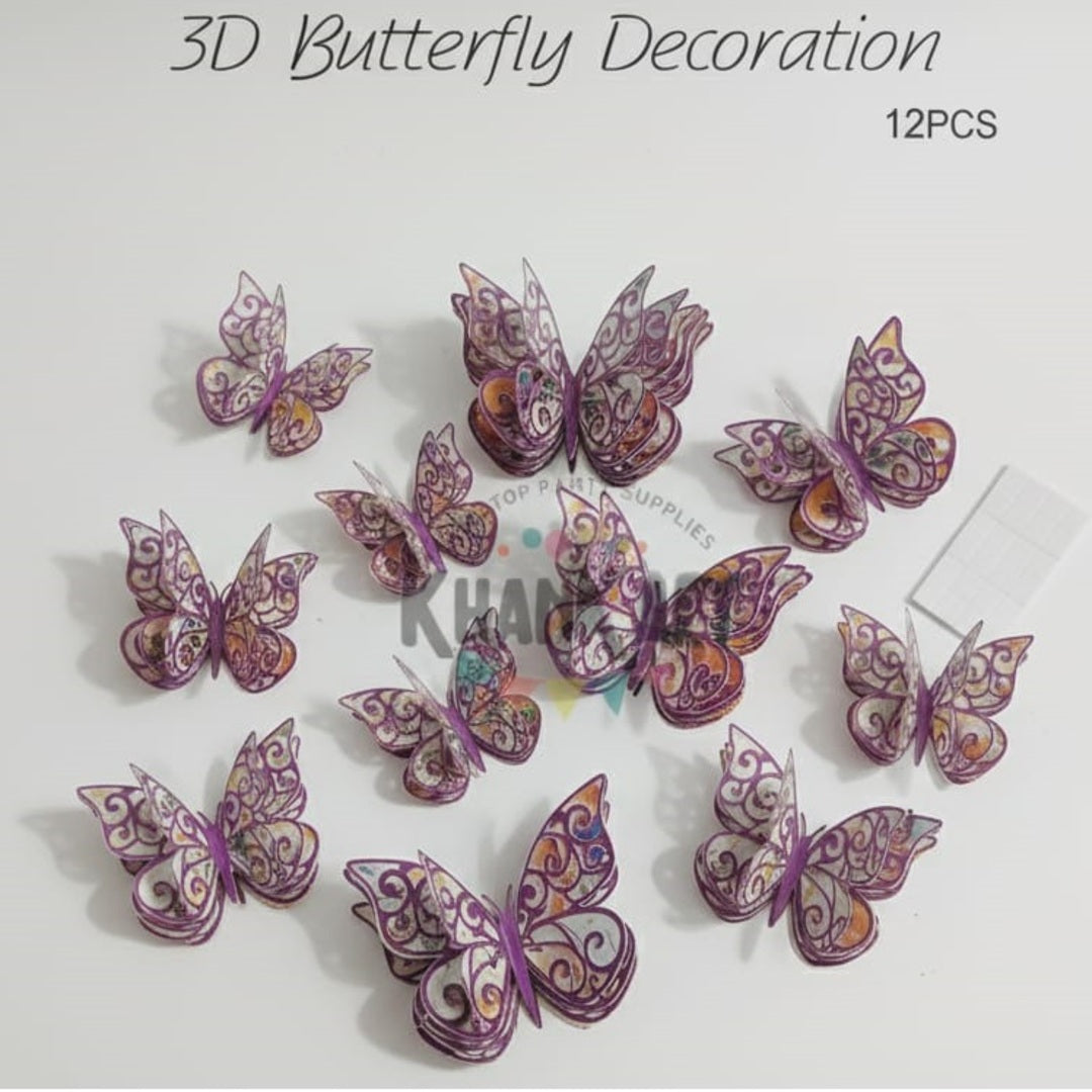 3D Butterfly Mirror Wall Sticker For Home & Event Decoration (Pack of 12)