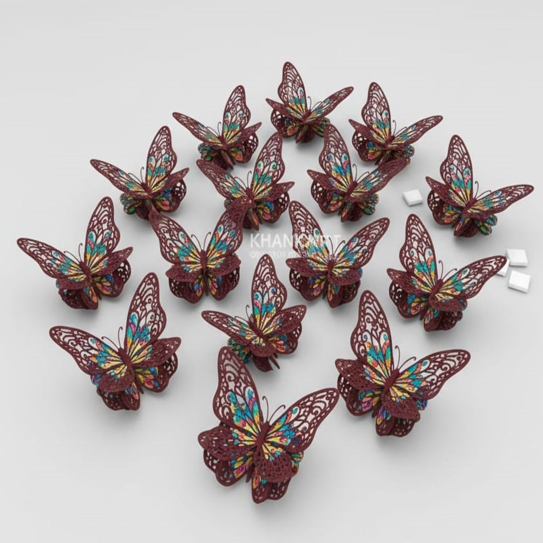 3D Butterfly Mirror Wall Sticker For Home & Event Decoration (Pack of 12)