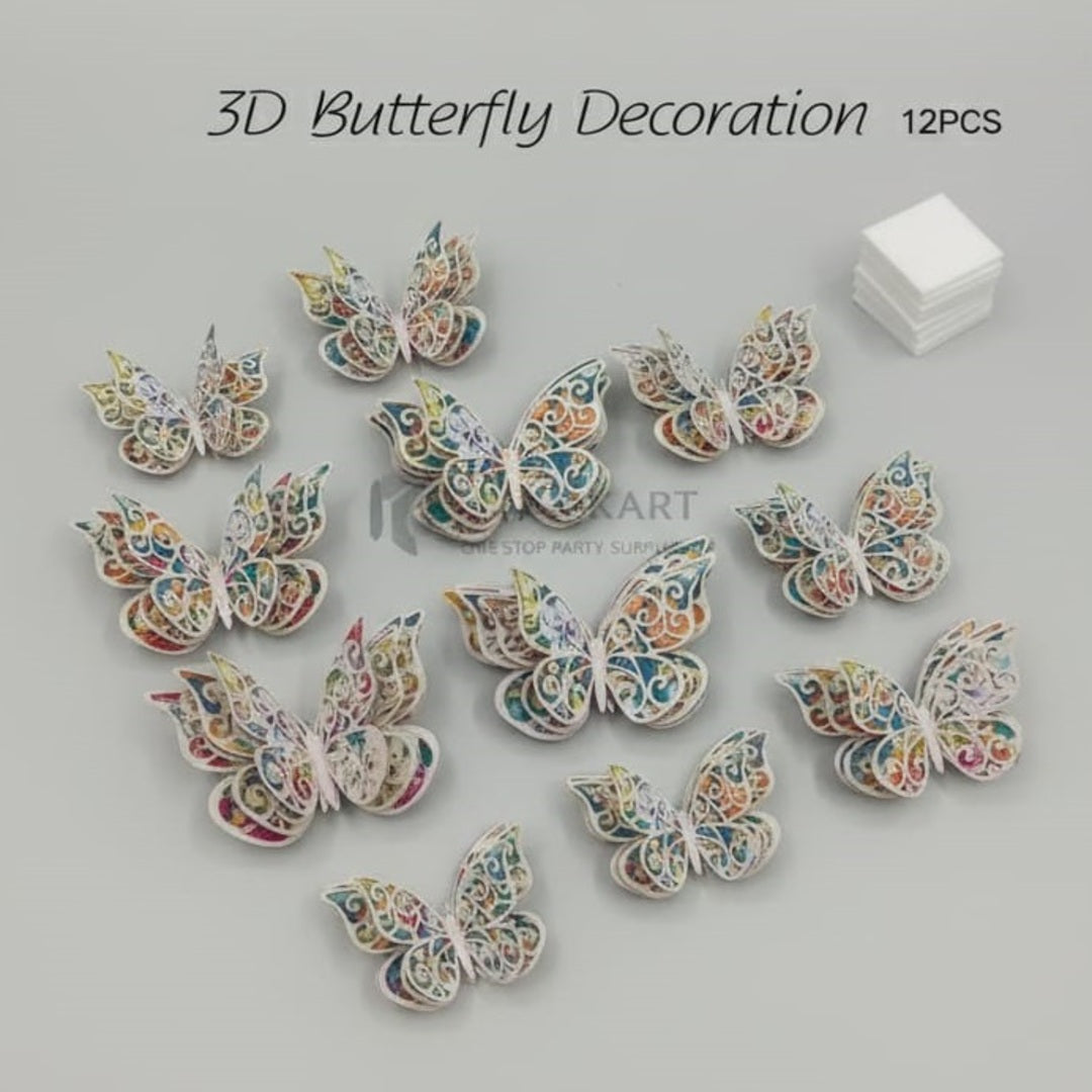 3D Butterfly Mirror Wall Sticker For Home & Event Decoration (Pack of 12)