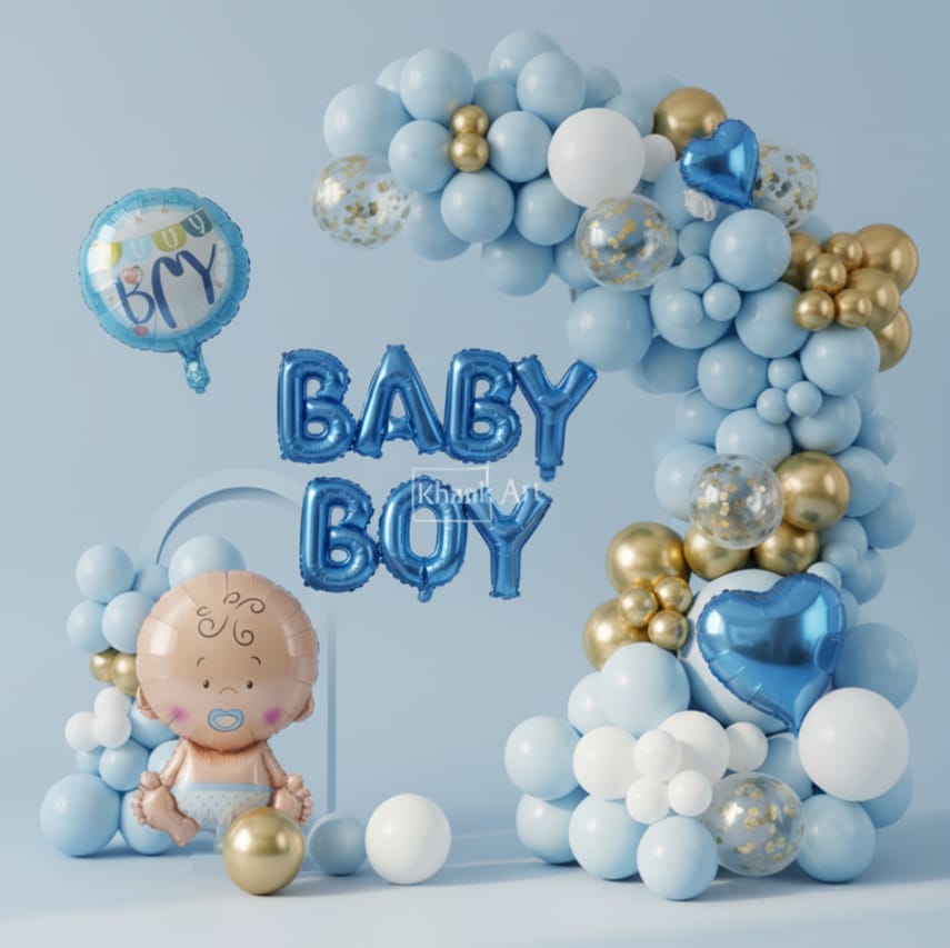 Baby Boy  Blue White  43 Pcs Balloons Garland Theme Set For Bow Themed Party Decoration & Celebration