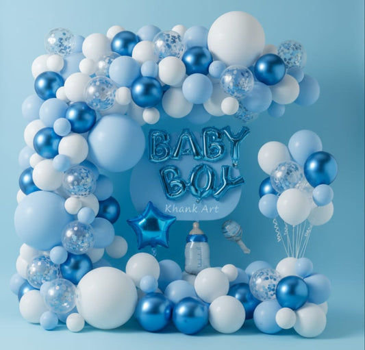 Baby Boy Blue White 98 Pcs Balloons Garland Theme Set For Bow Themed Party Decoration & Celebration