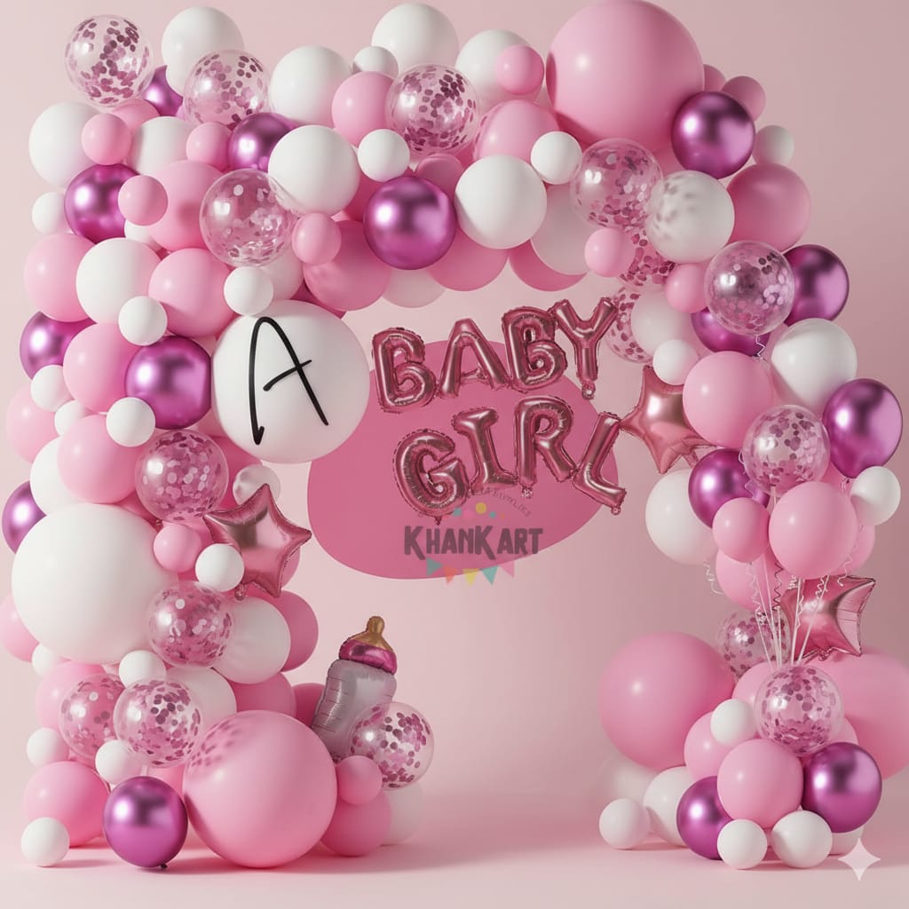 Baby Girl Pink White 98 Pcs Balloons Garland Theme Set For Bow Themed Party Decoration & Celebration
