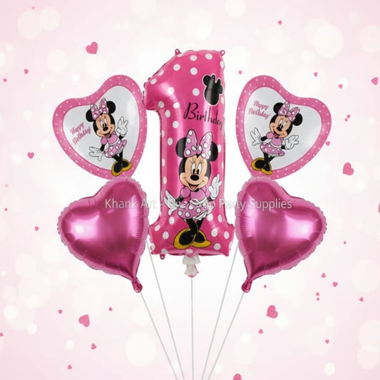 1st Birthday Girl & BOY Mickey Mouse Mini Mouse  Foil Balloon  Foil Balloon Set of -5 Piece For Birthday Day Party
