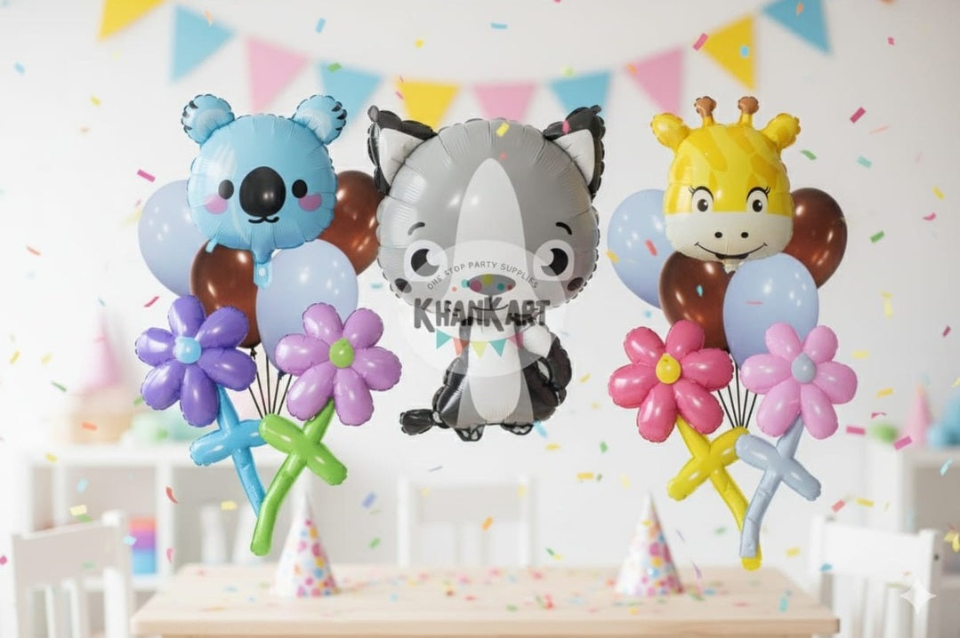 Fox GREY theme foil balloon set for kids birthday party celebration