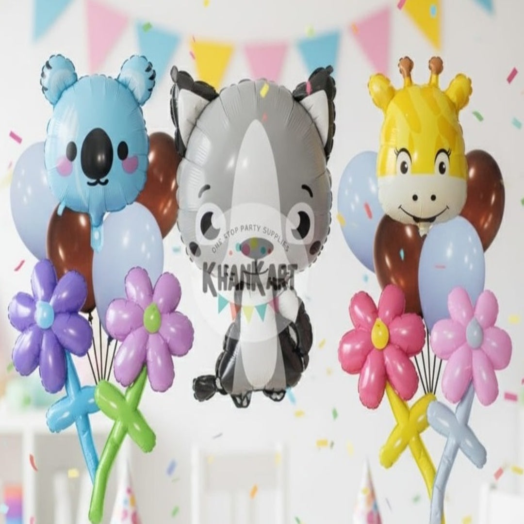 Fox GREY theme foil balloon set for kids birthday party celebration