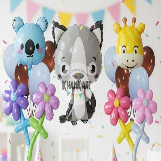 Fox GREY theme foil balloon set for kids birthday party celebration