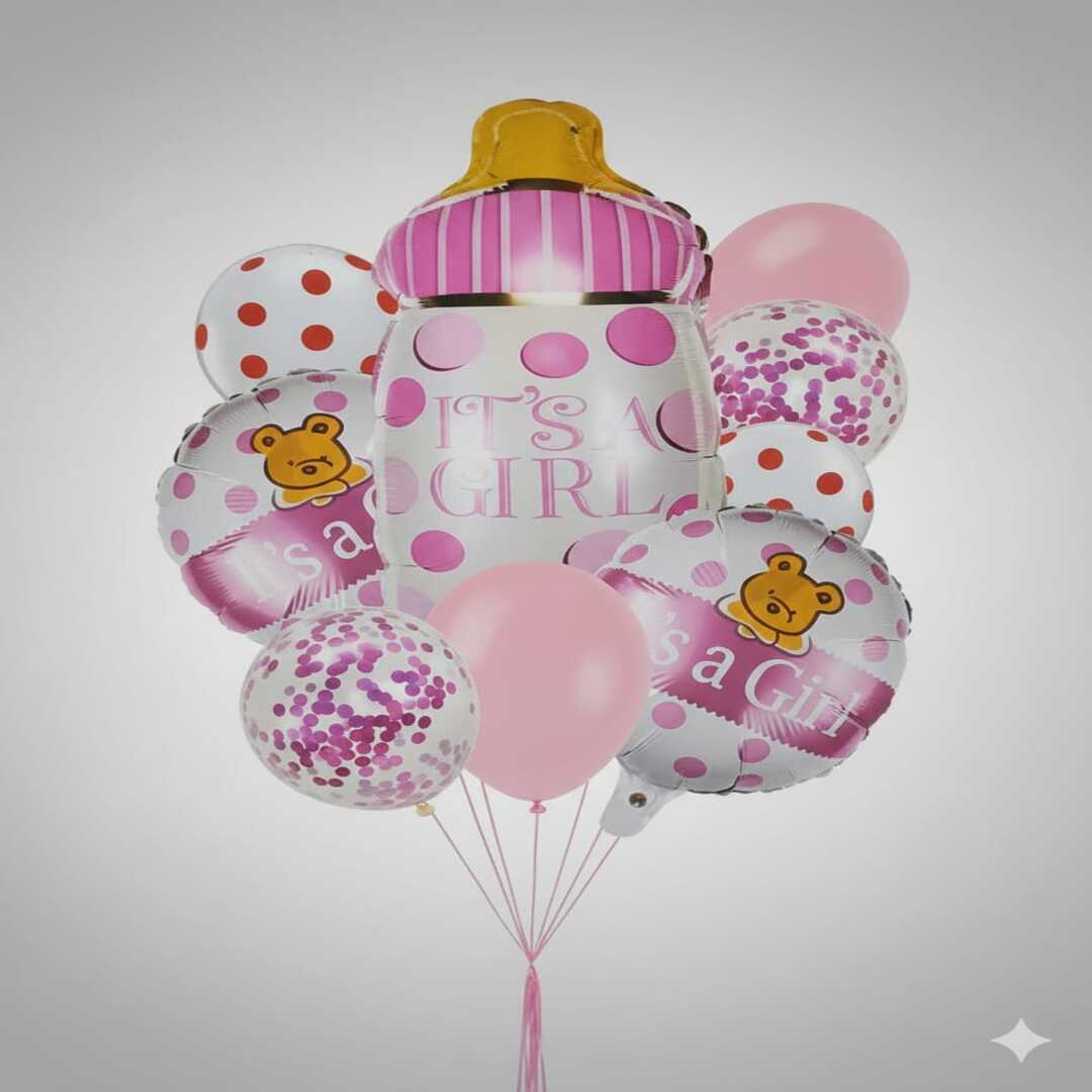Its A Girl Theme Foil Balloon Foil Balloon Set of -9 Piece For Birthday Day Party