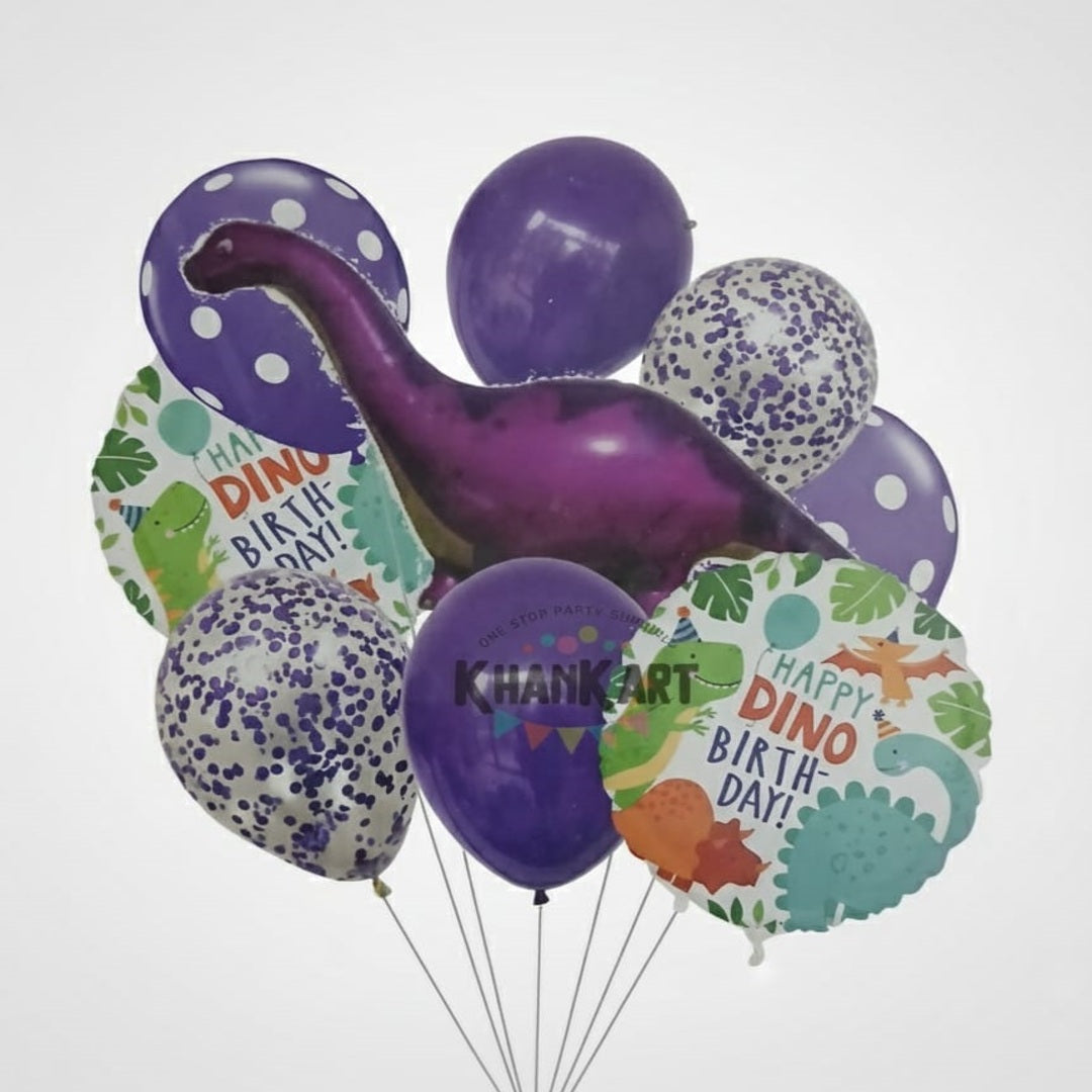 Dino Theme Foil Balloon Foil Balloon Set of -9 Piece For Birthday Day Party