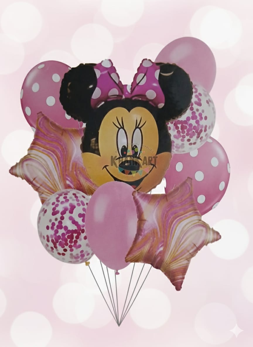 Mini Mouse Theme Foil Balloon Foil Balloon Set of -9 Piece For Birthday Day Party
