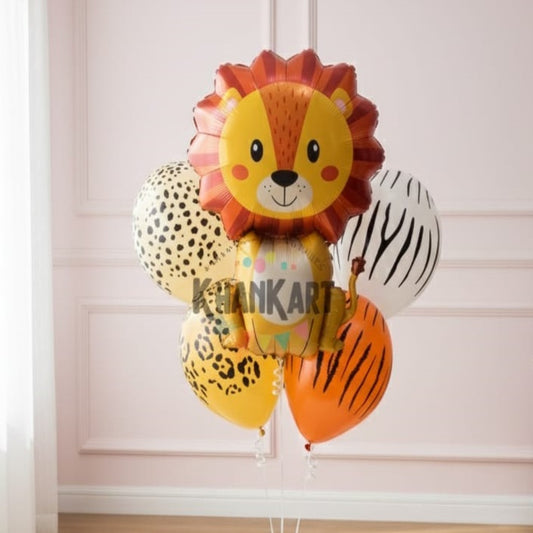 Lion Theme Foil Balloon Foil Balloon Set of -5 Piece For Birthday Day Party