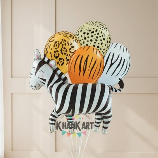 Zebra Theme Foil Balloon Foil Balloon Set of -5 Piece For Birthday Day Party