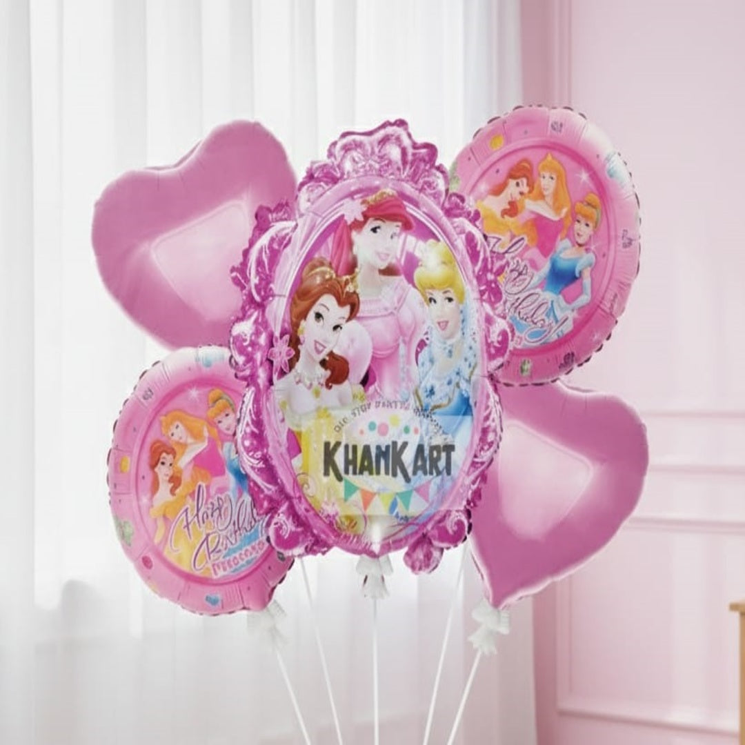 Princess Theme Foil Balloon Foil Balloon Set of -5 Piece For Birthday Day Party