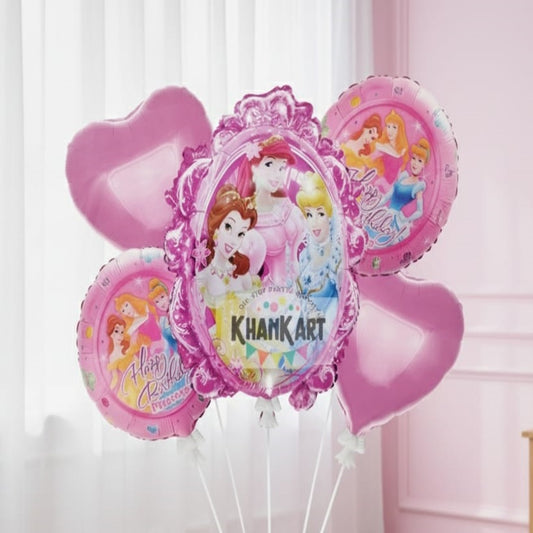 Princess Theme Foil Balloon Foil Balloon Set of -5 Piece For Birthday Day Party