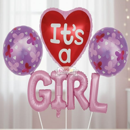 Its A Girl  Theme Foil Balloon Foil Balloon Set of -5 Piece For Birthday Day Party