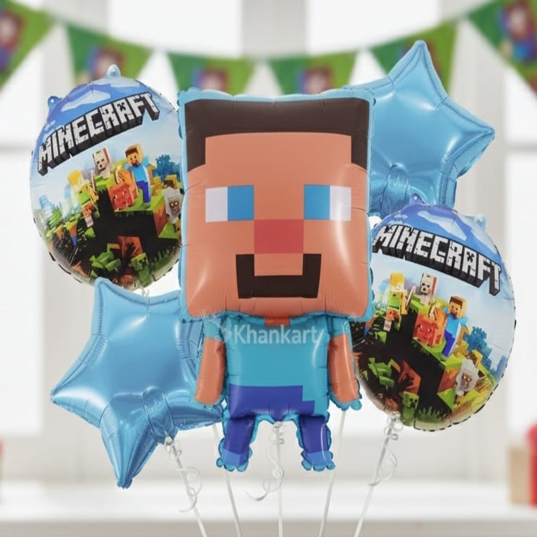 Mine Craft Theme Foil Balloon Foil Balloon Set of -5 Piece For Birthday Day Party