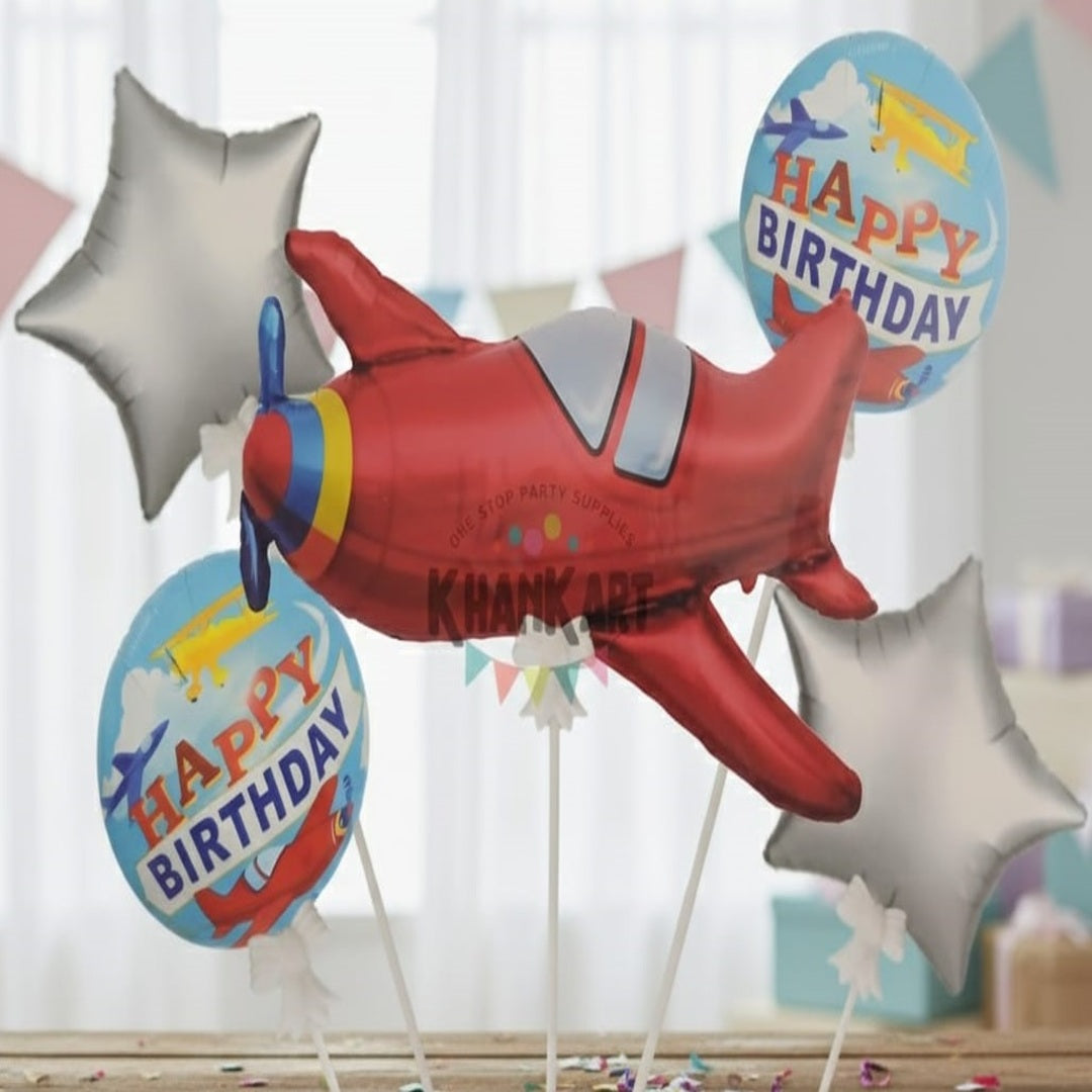 Jet Plan Theme Foil Balloon Foil Balloon Set of -5 Piece For Birthday Day Party