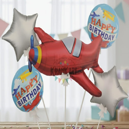 Jet Plan Theme Foil Balloon Foil Balloon Set of -5 Piece For Birthday Day Party
