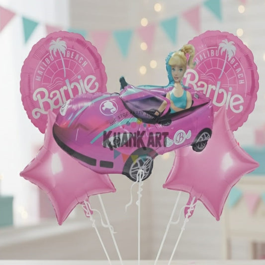 Barbie Birthday Theme Car shape Foil Balloons -  Barbie Doll Inspired Party Decorations (5pcs Set)