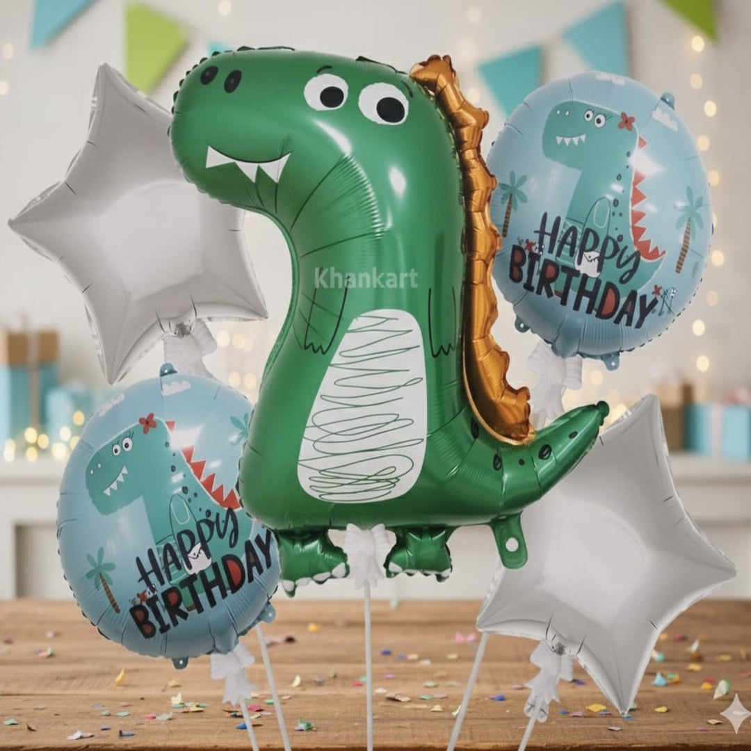 Dinosaur Dino Theme Foil Balloon Foil Balloon Set of -5 Piece For Birthday Day Party