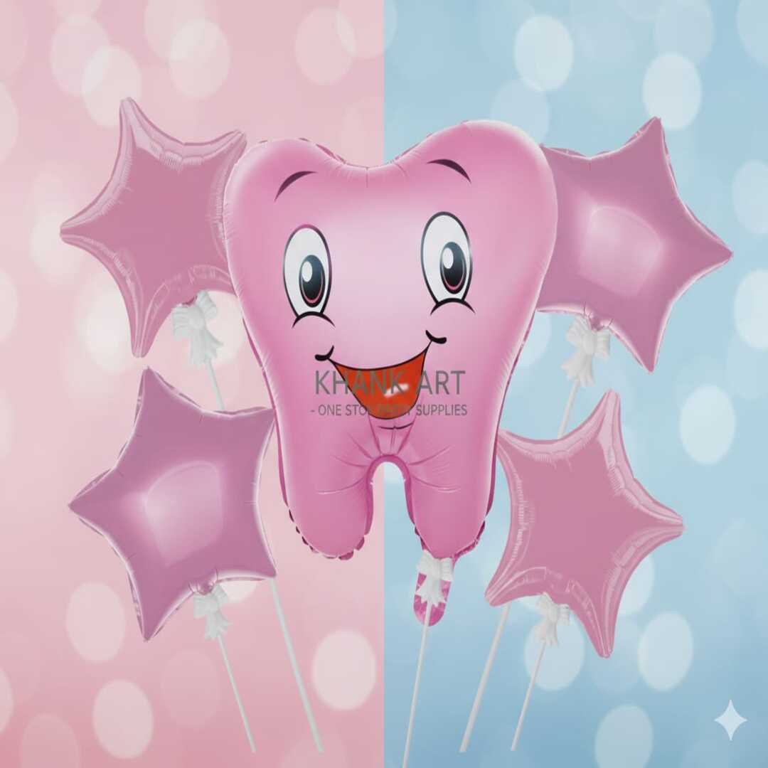 Tooth Theme Foil Balloon Foil Balloon Set of -5 Piece For Birthday Day Party