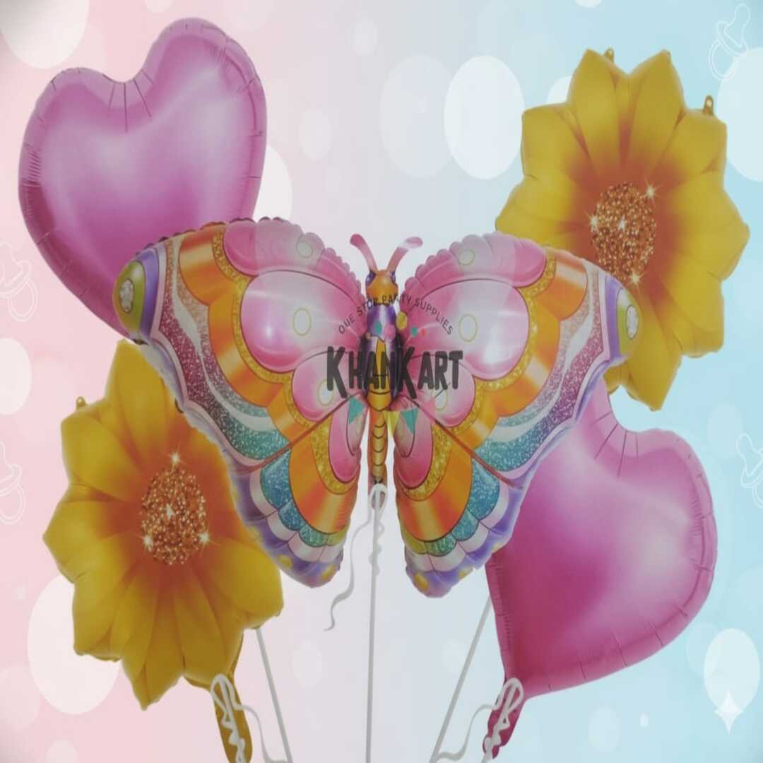 Butter fly foil balloons birthday theme 5 Piece Set