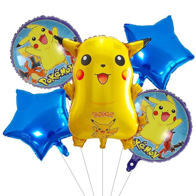 Pokemon Theme Foil Balloon Foil Balloon Set of -5 Piece For Birthday Day Party