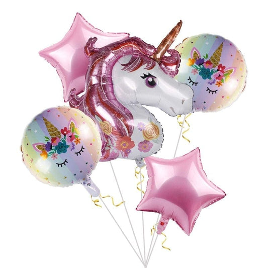 Unicorn Character Foil Balloon Set - 5 Pieces For Unicorn Theme Party Celebration