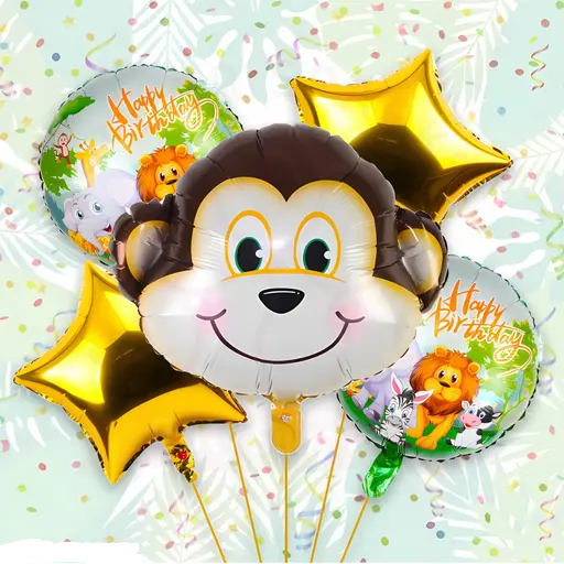 Moneky Face Character Foil Balloon Set - 5 Pieces For Moneky Face Theme Party Celebration