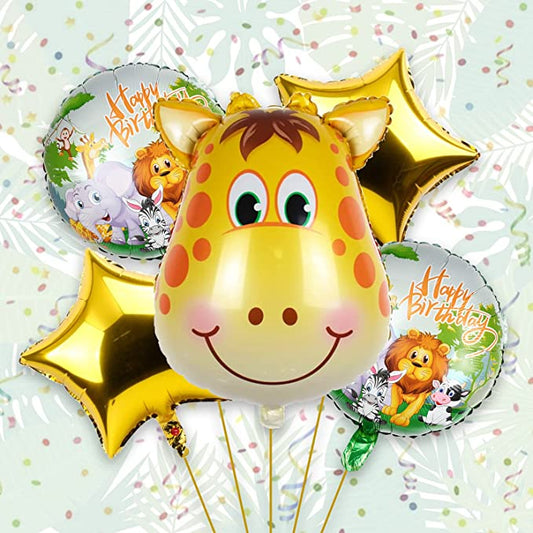 Giraffe Face Theme Foil Balloon Foil Balloon Set of -5 Piece For Birthday Day Party