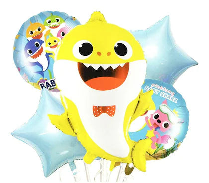 Baby Shark Theme Foil Balloon Foil Balloon Set of -5 Piece For Birthday Day Party